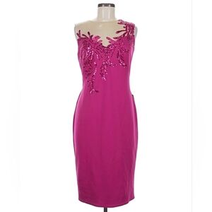 Tadashi Shoji Sleevless Illusion Neckline Magenta Sequin Dress